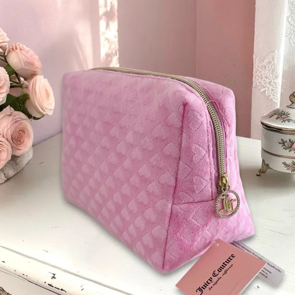 Juicy Couture Baby Pink Velour Cosmetic Travel Bag Large